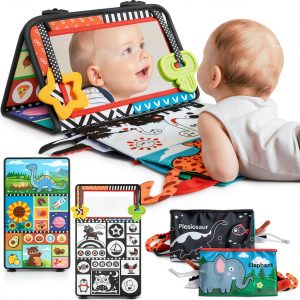 Aboosam Baby Mirror Tummy Time Toy Soft Book-0