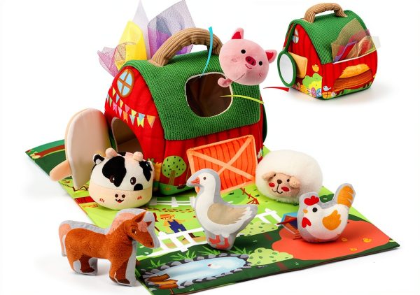 URMYWO Baby Farm Animal Set with Plush Barn and 6 Textured Toys-0
