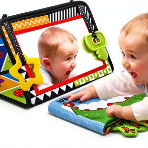 Arovan Baby Tummy Time Mirror Soft Book – Foldable Sensory Toy-0