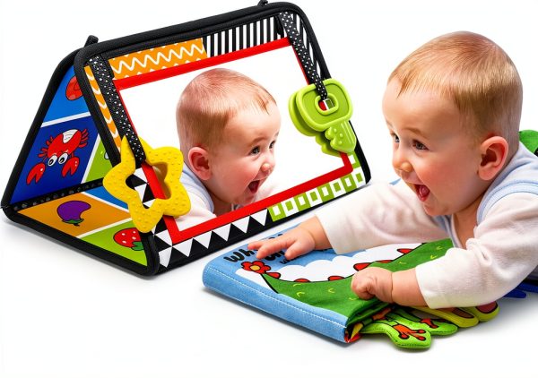 Arovan Baby Tummy Time Mirror Soft Book – Foldable Sensory Toy-0