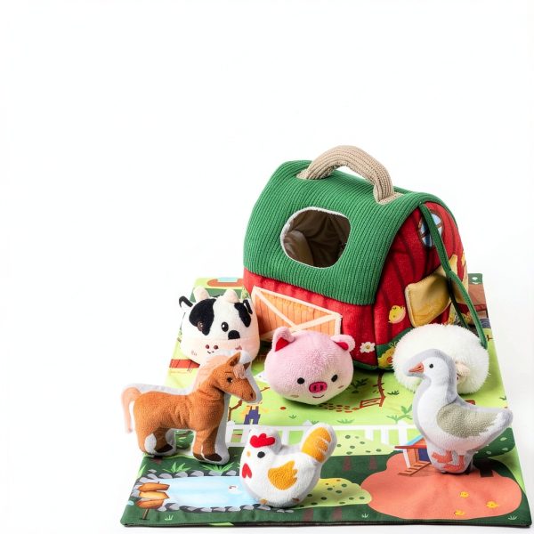 URMYWO Baby Farm Animal Set with Plush Barn and 6 Textured Toys-3