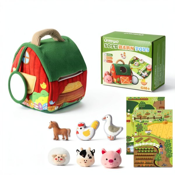 URMYWO Baby Farm Animal Set with Plush Barn and 6 Textured Toys-1