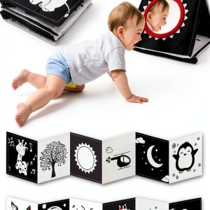 Chambom High Contrast Baby Mirror Toy – Black White Tummy Time Book 12-0
