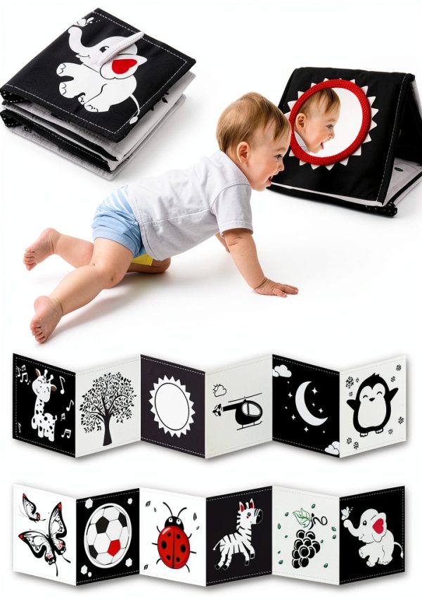 Chambom High Contrast Baby Mirror Toy – Black White Tummy Time Book 12-0
