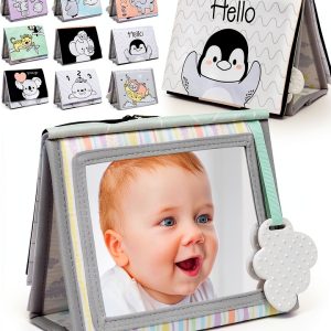 Dr.Rapeti Tummy Time Book with Mirror & Teether for Newborns 7.9x5.9in-0