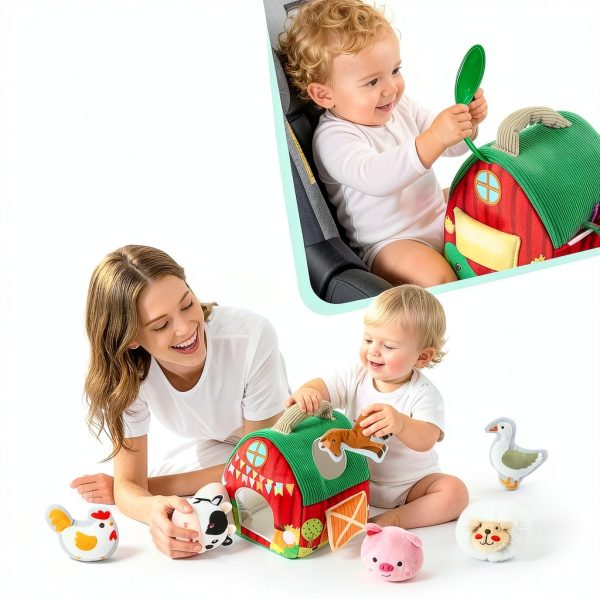 URMYWO Baby Farm Animal Set with Plush Barn and 6 Textured Toys-6